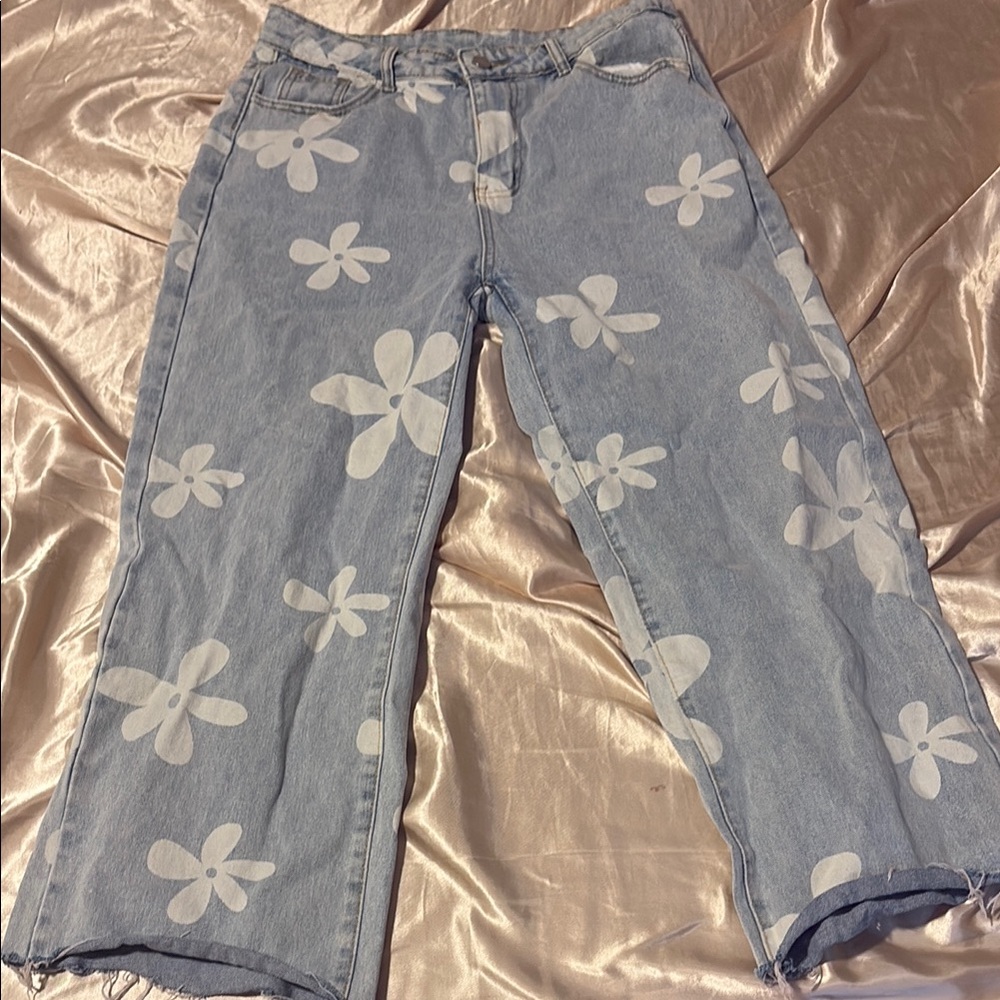 Floral Patterned Blue Jeans